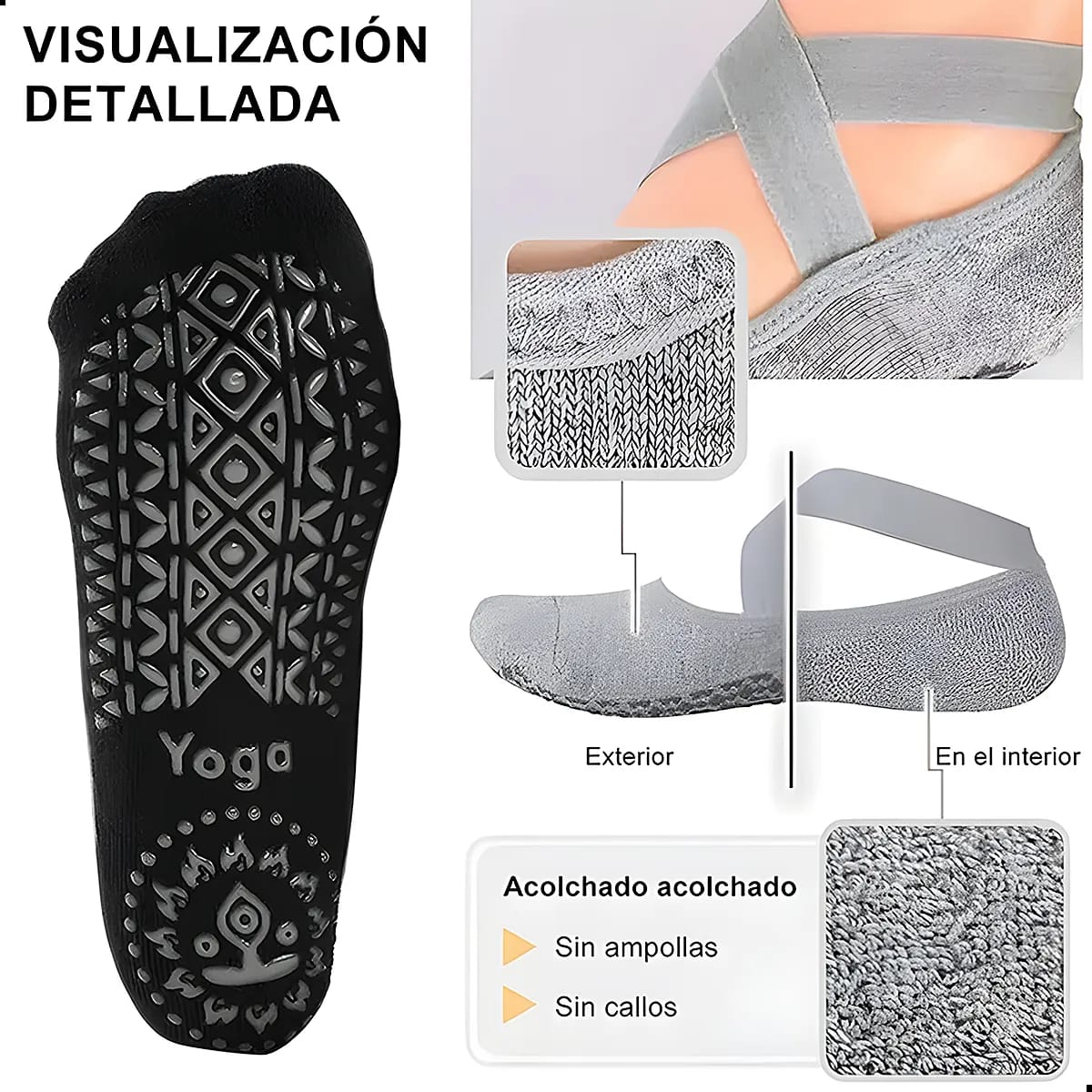 Vista 3 de Media antideslizantes para yoga y pilate - Color: Rosa